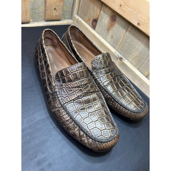 Donald Pliner Mens Bronze Crocodile Embossed Leather Loafers Size 10 - Picture 2 of 10